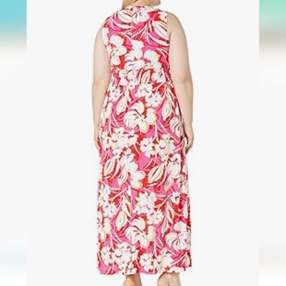 Vince Camuto Stretch Jersey Pink Red White Floral Sleeveless V Neck Maxi Dress - Picture 3 of 16